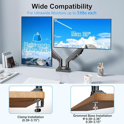 Dual Monitor Mount for Screens up to 43", Heavy Duty Monitor Arm