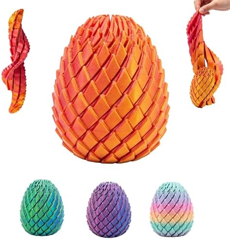 3D Printed Fidget Toy, Twisty Dragon Eggs, Spiral Slippery Egg Fidget Toy, Stress Relief Sensory Desk Toy for Adults and ADHD, Rotating Focus Anxiety Relief Pocket Toy (RedGold)