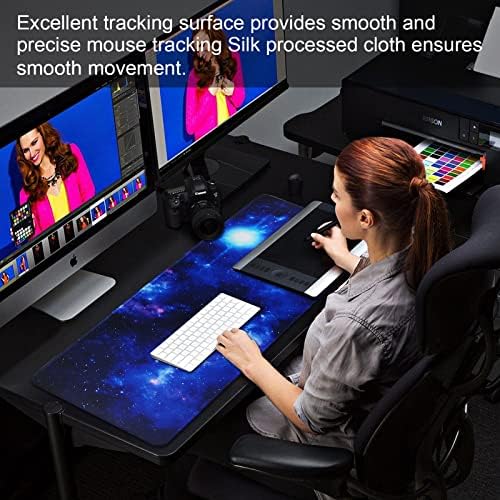 Large Gaming Mouse Pad with Stitched Edges,[27.5x11.8In] Extended Blue Space Mouse Pad with Non-Slip Natural Rubber Base for Gamer/Desktop/Office/Home 70x30 Bluespace04