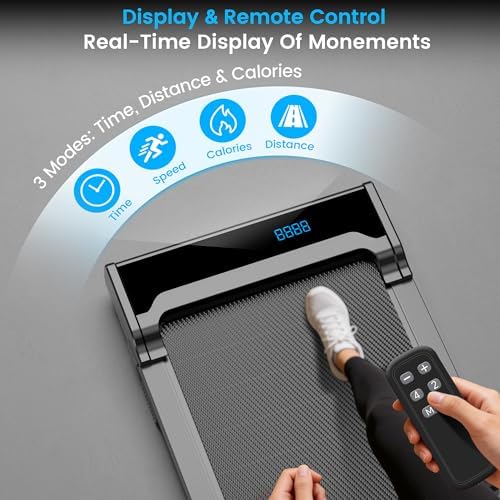 Walking Pad Treadmill for Home - Under Desk Walking and Running with Remote Control Portable Electric Machine Adjustable Slim Compact with 0.6-4.0MPH Modes Max up 265 Lbs for Home Office