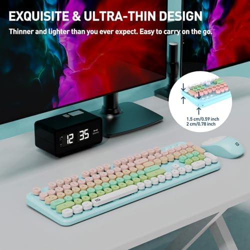 Pink Green Wireless Keyboard and Mouse Combo,Cute Bubble Key,for PC Laptop
