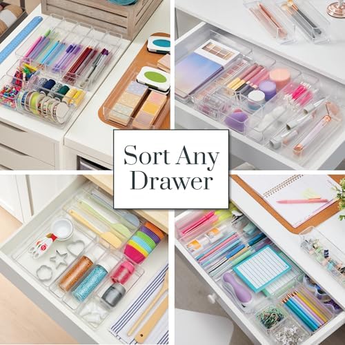 STORi SimpleSort 10-Piece Stackable Clear Drawer Organizer Set | Multi-size Trays | Makeup Vanity Storage Bins and Office Desk Drawer Dividers | Made in USA