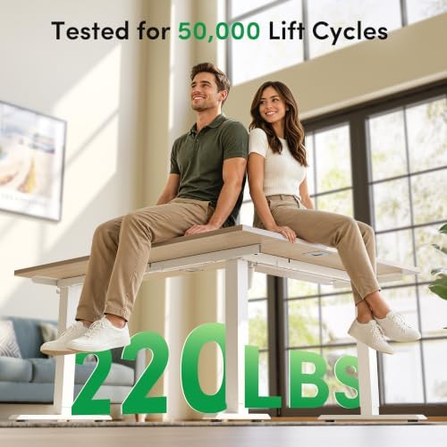 FEZIBO 63" x 55"L Shaped Standing Desk Adjustable Height, Electric Stand up Corner Computer Desk, Sit Stand Home Office Desk with Splice Board, Light Walnut Top/White Frame