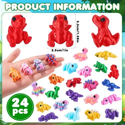 JOICEE 24Pcs 3D Printed Dinosaur Animals Mini Dinosaur Fidget Toys