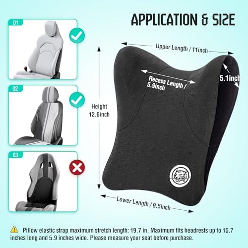 Car Neck Pillow for Driving Seat, Soft Memory Foam Headrest Pillow with Adjustable Strap and Removable Cover, Ergonomic Neck Support for Car, Office Chair, Gaming Chair – Dark Grey