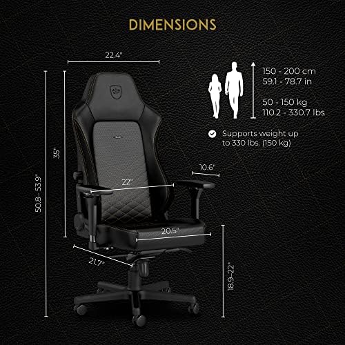 noblechairs Hero Gaming Chair/Office Chair with Lumbar Support, PU Faux Leather, Black/Gold