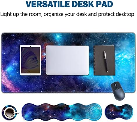 Extended Gaming Mouse Pad, Keyboard Wrist Rest Pad, Wrist Support Mousepad Set, Artso Large Rubber Base Stitched Edges, Multifunctional Desk Pad (35 x15.5 in) for Work, Office, Home, Universe Galaxy