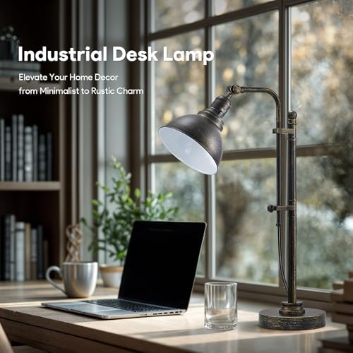 VONLUCE Rustic Desk Lamp, Adjustable Industrial Table Lamp for Home Office