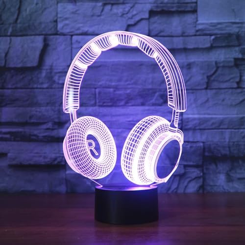 Earphone 3D Illusion Night Light Touch Table Desk Lamp