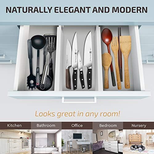 4-Pack Drawer Divider - 2.6" High, 16" to 22" Adjustable Bamboo Drawer Organizers for Clothes, Expandable Dresser Separators in Bedroom/Bathroom/Kitchen/Office Organization and Storage (White)