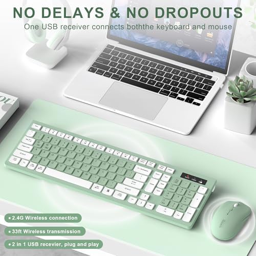 Wireless Keyboard and Mouse Combo Silent for Office and Home(Avocado Green)