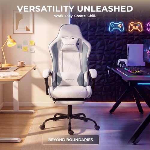Dowinx Gaming Chair with Footrest, Ergonomic Office Chair, White Blue