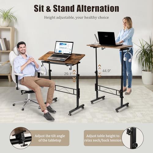 Hadulcet Small Standing Desk Height Adjustable with Tiltable Tabletop