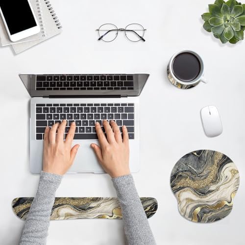 Britimes Ergonomic Mouse Pad Set with Wrist Rest, Black Gold Marble