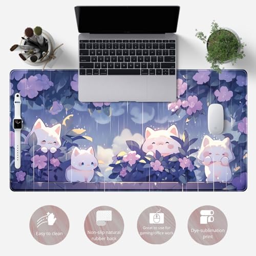 Kawaii Cat Desk Mat XXL Extended Purple Gaming Mouse Pad Large Mousepad