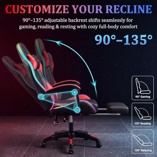 RGB Gaming Chair with Massage & Footrest, Built-in Speakers Chair