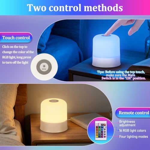 Portable Night Light Bedside Lamp with Touch and Remote Control