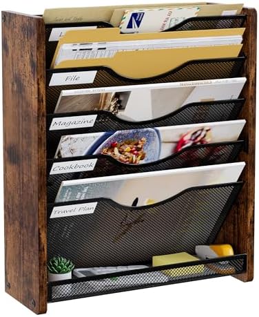 Wall File Organizer,6 Tier Mesh Mail Organizer Wall Mounted,Hanging File Holder,Magazine Rack for Documents,Magazine,Literature,File,Mails,Envelopes