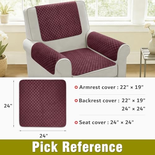 Couch Arm Covers, Sofa Arm Covers, Waterproof Armrest Cover for Sofa, Loveseat, Armchair, Anti-Slip Recliner Arm Cover, Headrest Cover, Arm Chair Covers Set of 2 (Burgundy, 24"×24")