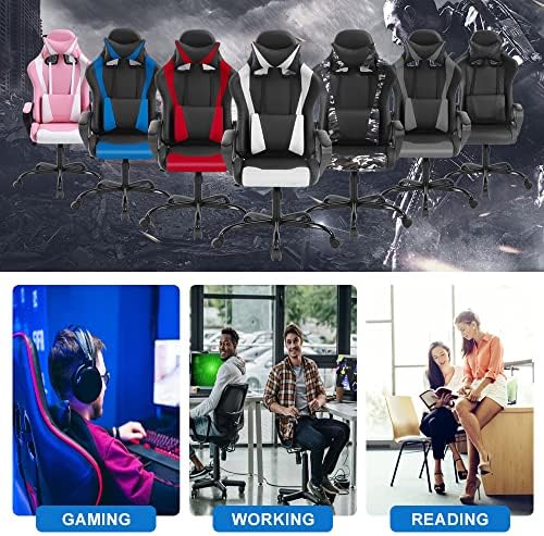 Ergonomic Gaming Chair, High Back PU Leather Office Chair with Adjustable Lumbar Support & Headrest – Swivel Computer Desk Chair for Adults, Teens, Kids – Heavy Duty Executive Red Game Chair - Blue