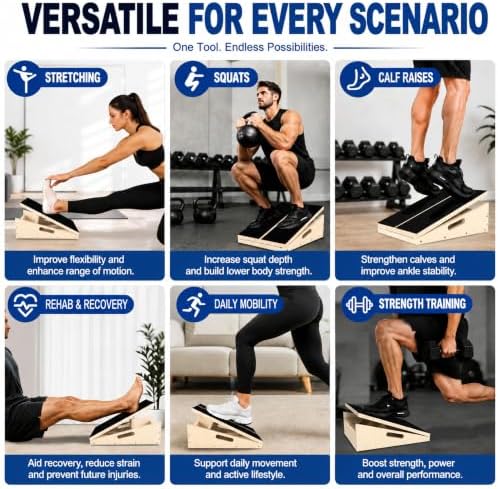 MUCITAGF Wooden Slant Board for Calf Stretching, Calf Stretch Board
