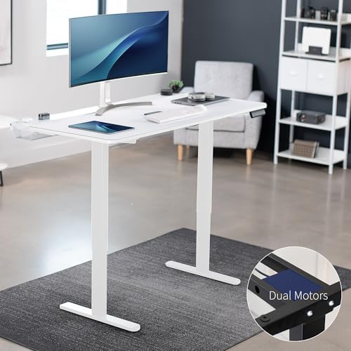 VIVO Electric 60 x 30 inch Standing Desk with Concealed Trays and Full-Size Mouse Pad, Dual Motor Memory Controller Height Adjustment, White Top White Frame, DESK-KIT-E2W-P3W