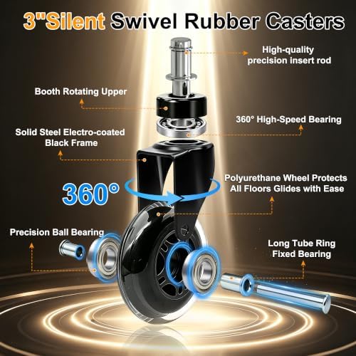 Rubber Caster Wheels Set of 5 – Replacement for Office Chairs