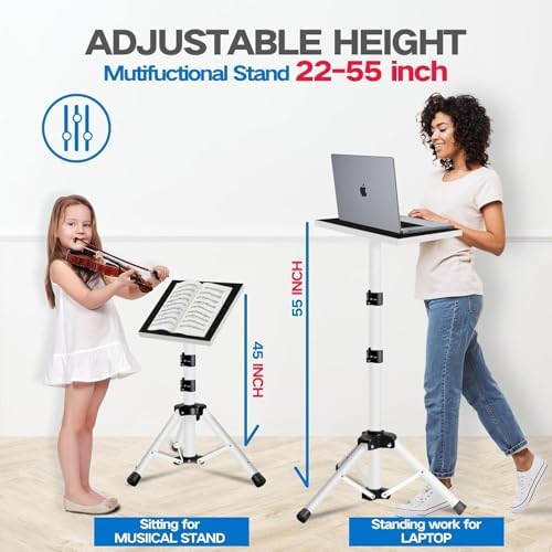 Projector Stand, 22 to 55 Inch Laptop Stand,Projector Tripod with Phone Holder,Tripod for Projector,DJ Equipment,Projector Stand for Outdoor Movies,Office, Home, Stage or Studio (White)