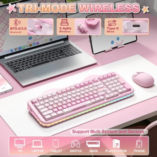 YUNZII C98 Cute Wireless Mechanical Keyboard(Pink Mao, Milk Switch)