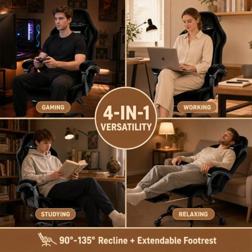 Fabric Gaming Chair for Adult, Comfortable Office Chair with Footrest
