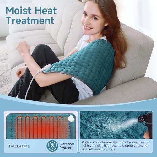 Heating Pad for Back Neck Shoudler Period Cramps Pain Relief，Portable Heating Pad Christmas Mother's Gifts for Women, Men, Mom, Wife, 6 Heat Levels & 4 Timer (Cyan)