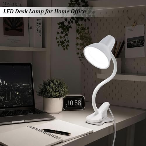 Clip On LED Desk Lamp, Flexible Arm, Eye-Caring Study Lamps for School Dorm