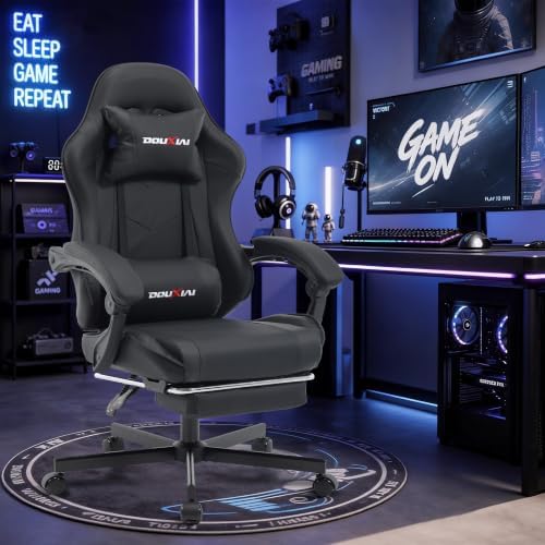 Ergonomic Gaming Chair with Footrest,Video Gaming Chair for Adults,Black