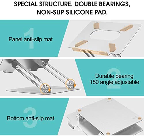 Adjustable Laptop Riser, Ergonomic Aluminum Stand with Heat-Vent, Compatible for MacBook, Dell, HP & More 10-17" Laptops (Silver)