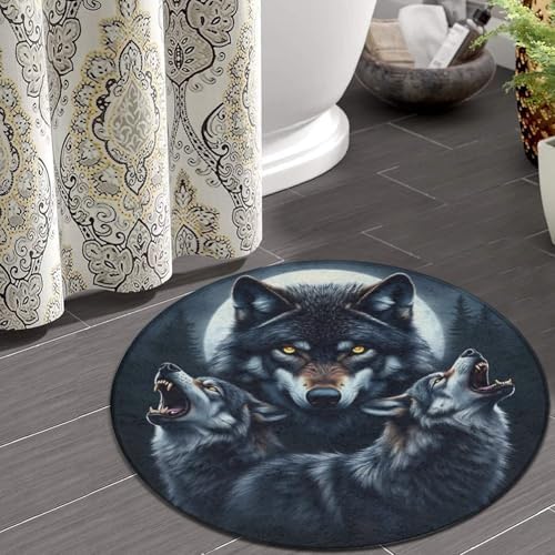 Circular Rugs Large Modern Round Area Rug Fashion Decor Mat for Home Office Full Moon Wolf