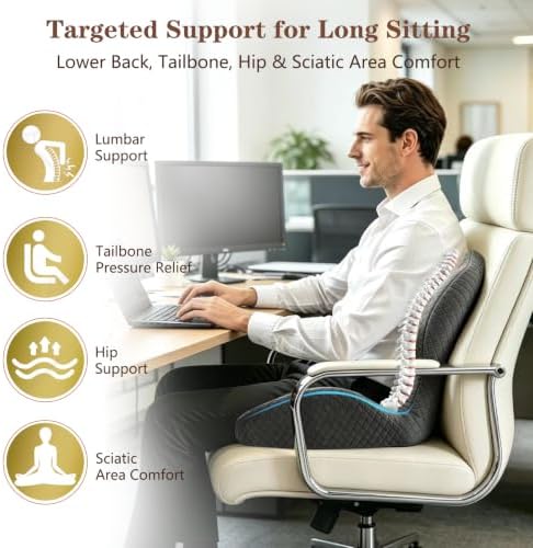 Ergonomic Seat Cushion with Back Support, Black