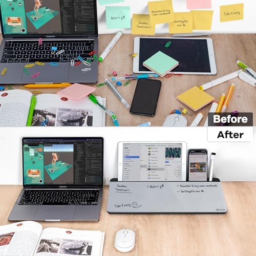 Varhomax Glass Desk Whiteboard with Storage, Desktop Organizer