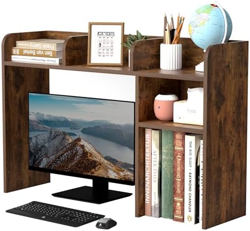 LAND·VOI Desktop Bookshelf, Countertop Storage Hutch with 5 Shelves for Computer Desk, Desk Organizer for Home Office Dorm, Dressing Tabletop, Bar Countertop, Rustic Brown EDS01R