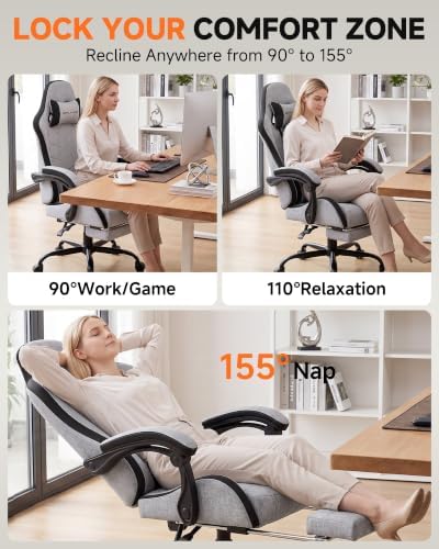 GTPLAYER Gaming Chair for Adults, Computer Chair with Footrest, Grey