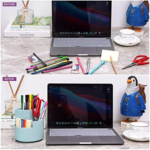 Siveit Desk Pencil Pen Holder, Desk Organizers 3 Slots 360-Degree Rotating Pen Holder for Desktop Storage Stationery Supplies Organizer, Home, Office, School, Kids, Blue