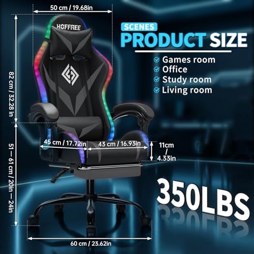 RGB Gaming Chair with Massage & Footrest Racing Style Computer Chair-Grey