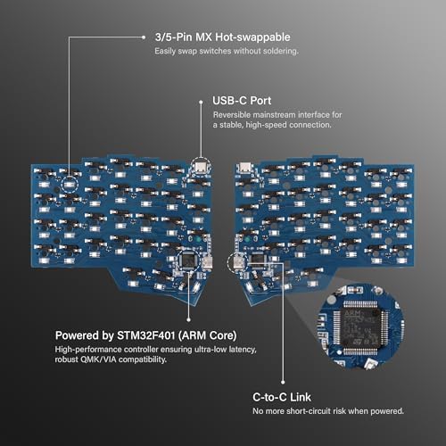 YIVU Borne 4x6 Split Mechanical Keyboard, Extended Corne Layout Ergonomic Keyboard, QMK/Vial Programmable, Hot Swappable RGB with Dual Rotary Encoders, Ready-to-Use Custom Keyboard for Coding