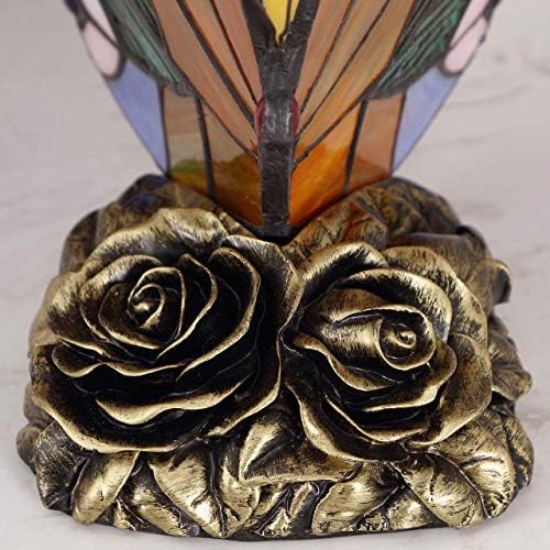 Bieye L11406 Butterfly Tiffany Style Stained Glass Accent Table Lamp Night Light for Bedside Living Room Bedroom, 8" W x 9" H