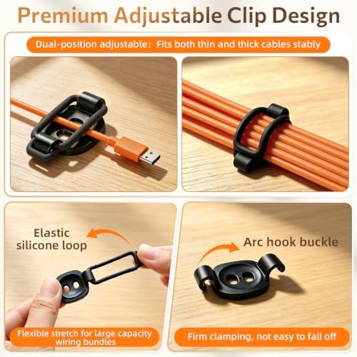 10-Pack Adjustable Elastic Loop Cord Clips with Screws, Pads & Cable Ties