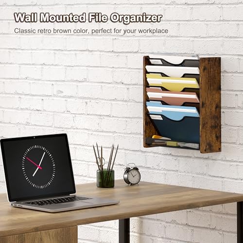Wall File Organizer,6 Tier Mesh Mail Organizer Wall Mounted,Hanging File Holder,Magazine Rack for Documents,Magazine,Literature,File,Mails,Envelopes