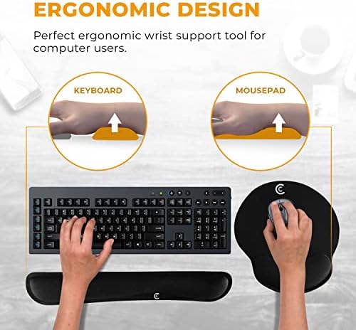 4pc Wrist Rests for Keyboard and Mouse Pad Set - Memory Foam Cushion, Black - Ergonomic Wrists Hand Arm Rest Support for Laptop Computer Desk and Gaming - Carpal Tunnel Syndrome Relief