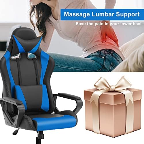 Ergonomic Gaming Chair, High Back PU Leather Office Chair with Adjustable Lumbar Support & Headrest – Swivel Computer Desk Chair for Adults, Teens, Kids – Heavy Duty Executive Red Game Chair - Blue
