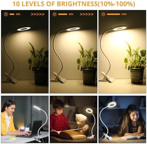 Woputne Desk Lamp Clip on Desk Reading Lights for Books in Bed (White)