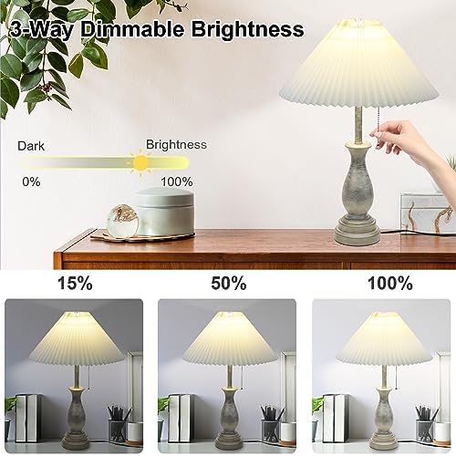 LALISU Farmhouse Table Lamp with Pull Chain Switch 3-Way Table Lamp Rustic