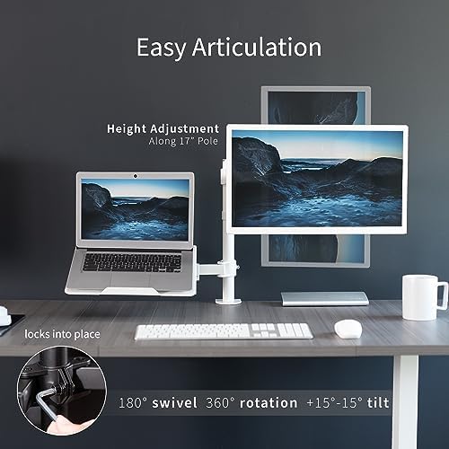 VIVO Fully Adjustable 13 to 32 inch Single Computer Monitor and Laptop Desk Mount Combo, Stand with Grommet Option, Fits up to 17 inch Laptops, White STAND-V002CW